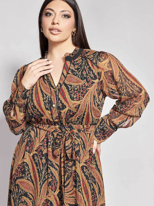 Rochie Midi cu Volane Neagră