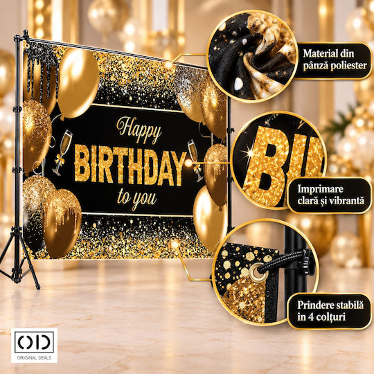 Happy Birthday To You Photo Backdrop Banner 185 X 110 Cm Polyester Canvas Black Gold Original Deals