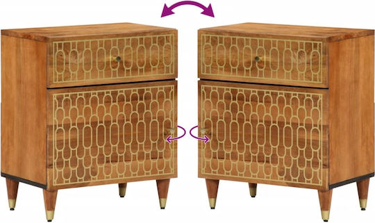 Wooden Bedside Table Brown 50x33x60cm