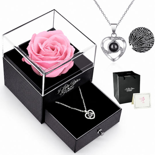 Eternal Rose Necklace Box “I Love You” 100 Languages Blue