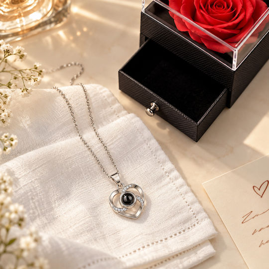 Eternal Rose Necklace Box “I Love You” 100 Languages Purple