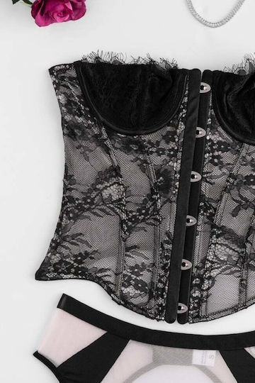 Dessous-Set Korsett Straps Strümpfe & Handschuhe Schwarz