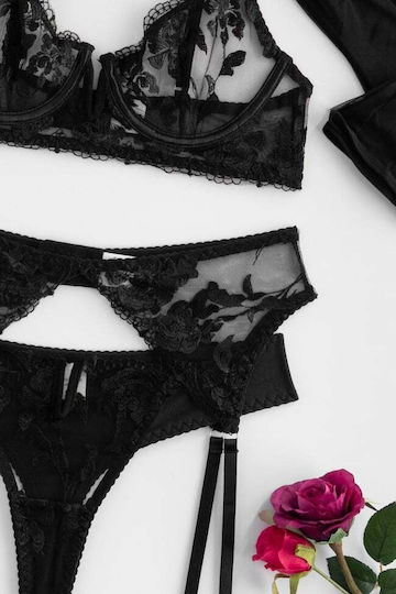 Dessous-Set Straps Strümpfe & Handschuhe Schwarz