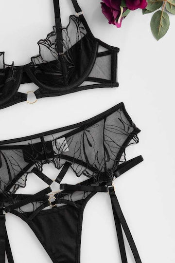 Set Εσώρουχα See Through Ζαρτιέρες & Κάλτσες Μαυρο