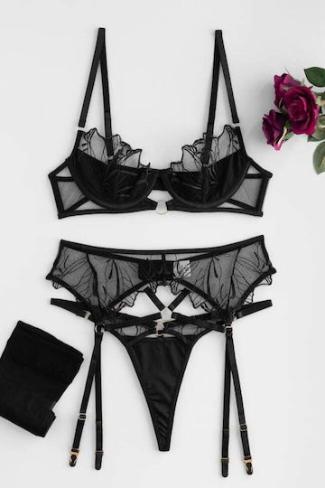 Set Εσώρουχα See Through Ζαρτιέρες & Κάλτσες Μαυρο
