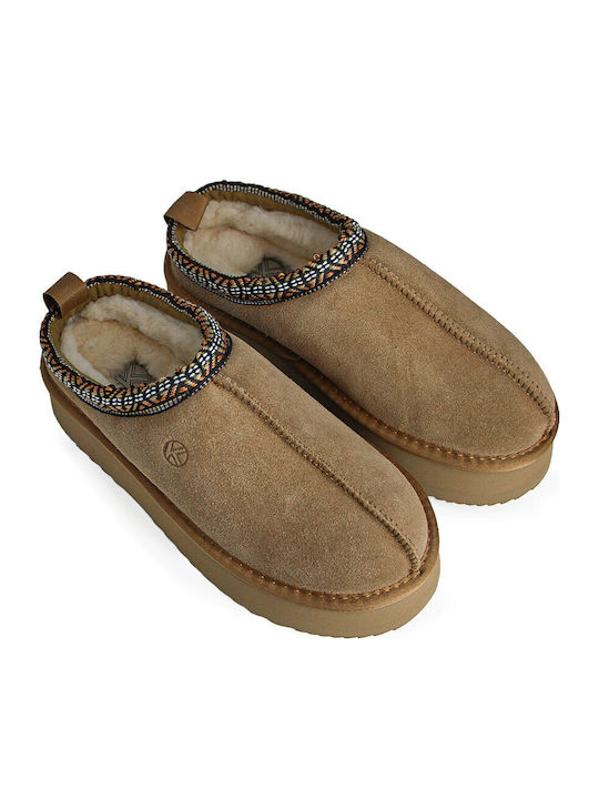 Damen Lederstiefeletten mit Pelz in Tabakbraun