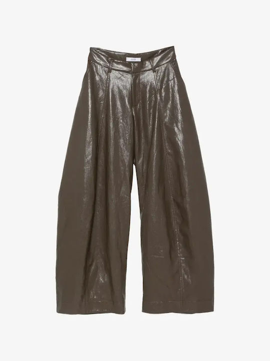 Damenhose aus Leder mit Hohem Bund Brown