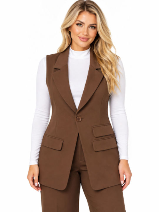 Women's Brown Vest WB-61996-27VE-Brown