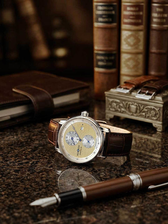 Herrenuhr 42 mm Automatik mit braunem Lederarmband