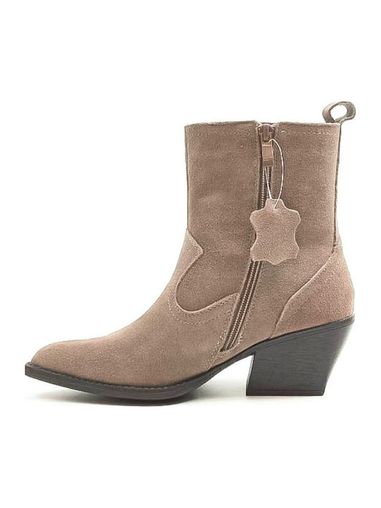 Leather Women's Cowboy Ankle Boots with High Heel Puro