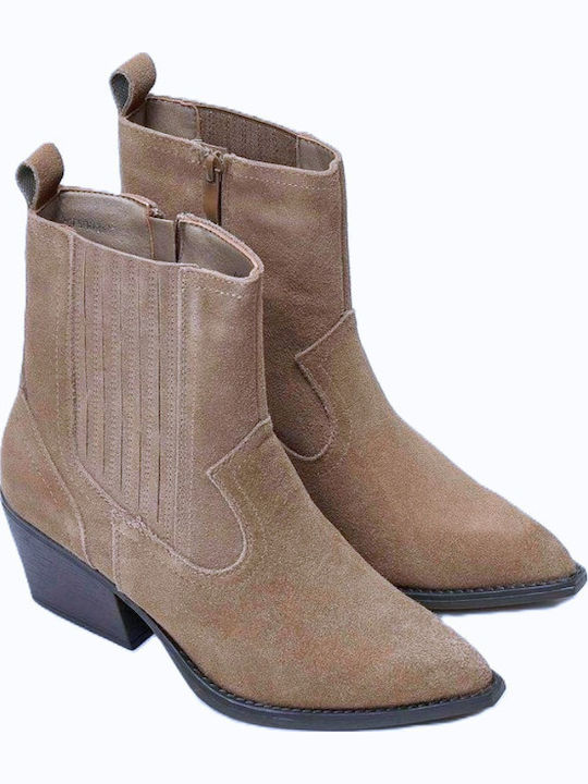 Leather Women's Cowboy Ankle Boots with High Heel Puro