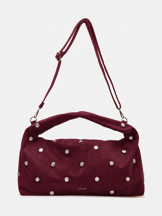 Burgunderfarbene Damen-Schultertasche aus Stoff und Wildleder