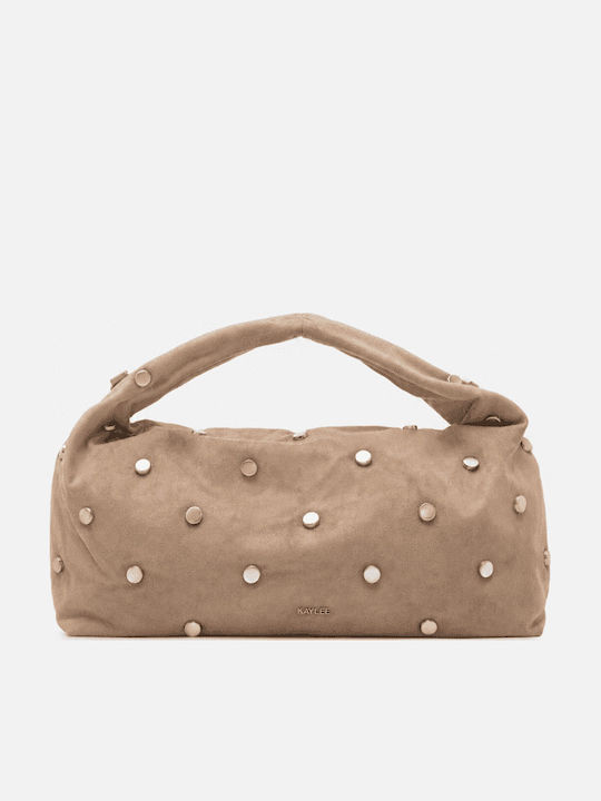 Damen-Schultertasche Aus Stoff Suede Dunkelbeige