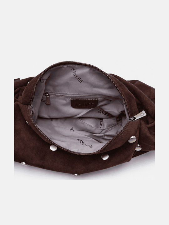 Dunkelbraune Damen-Schultertasche aus Stoff und Wildleder
