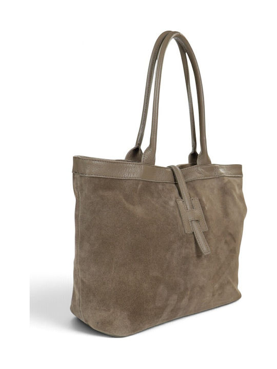 Leather Women's Shopper Bag Suede Taupe Scuro