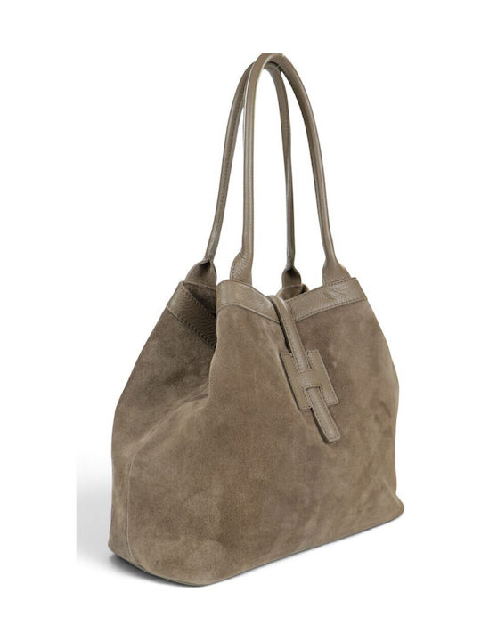 Leather Women's Shopper Bag Suede Taupe Scuro