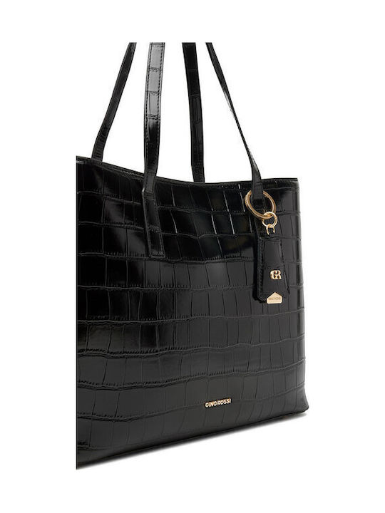 Γυναικεία Tote Τσάντα Croco Μαύρη