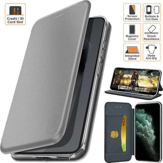 Book Δερματίνης Ασημί (Oppo A5 Pro)