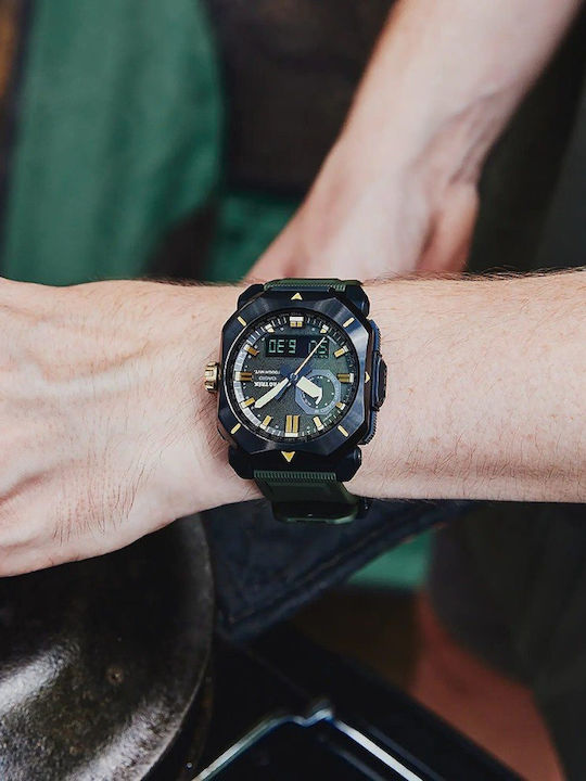 Pro Trek Мъжки аналогов/дигитален часовник 44,8 mm със соларно захранване и черна каучукова каишка