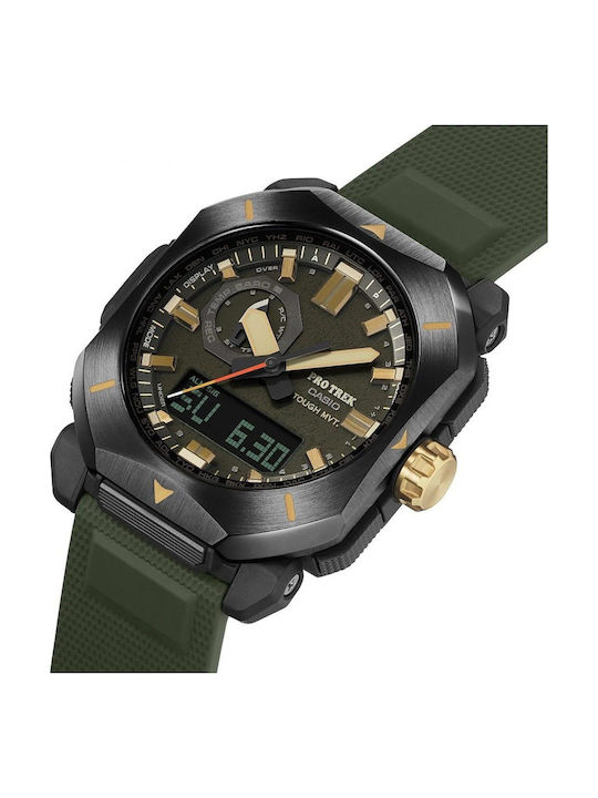 Pro Trek Мъжки аналогов/дигитален часовник 44,8 mm със соларно захранване и черна каучукова каишка