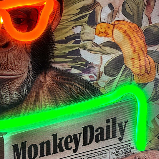Πίνακας "monkey Toilet Break" Neon Led Φωτισμό 50x70 Εκ