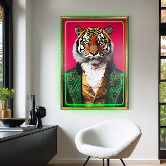 "Tiger Portrait" Painting with Neon LED Lighting 70x100 cm