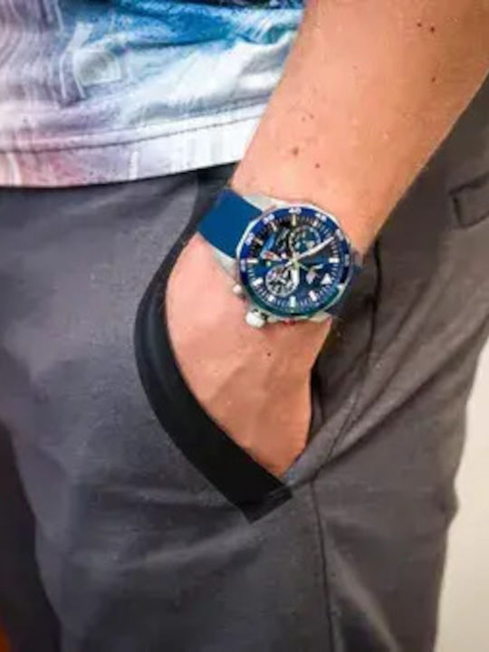 Vostok Europe Men's 46mm Battery Watch with Blue Rubber Strap Vostok Europe Men's 46mm Battery Watch with Blue Rubber Strap