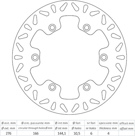 Disc de frână față XLV-600 87-94 Petală Artrax Md6044 276-166-144.2 6 Găuri