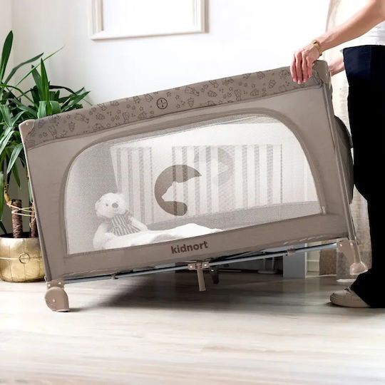 Kidnort Pătuț pliabil tip țarc cu saltea Bej 128x68cm
