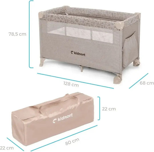 Kidnort Pătuț Pliabil Tip Țarc cu 2 Niveluri și Saltea Bej 128x68cm