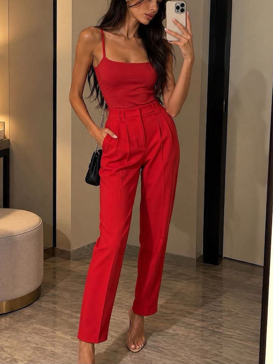 Women's Red Fabric Trousers