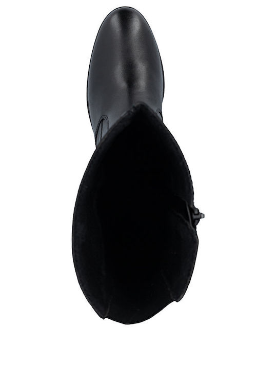 Schwarze Damenlederstiefel mit Pelz