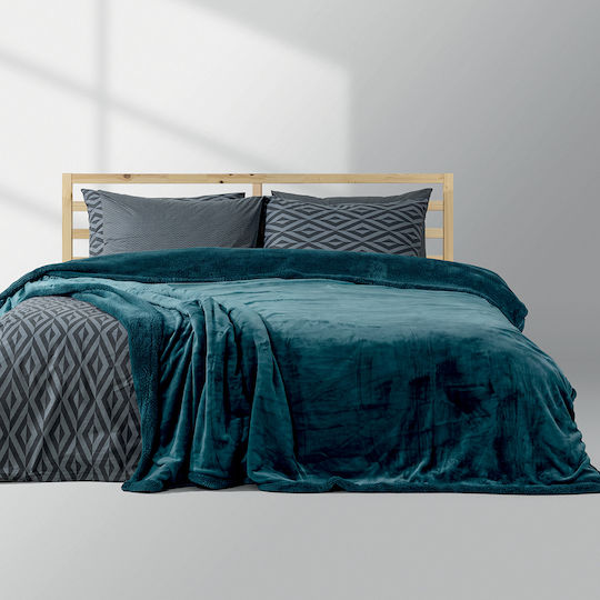 Lino Home Erba Single Sherpa Blanket 160x220cm Petrol Blue