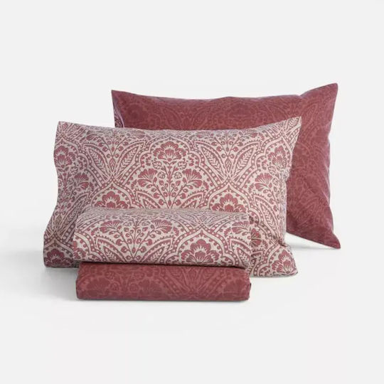 Nef-Nef Homeware Marcel Σετ Σεντόνι με 2 Μαξιλαροθήκες Υπέρδιπλο με Λάστιχο 160x200+32εκ. Bordo (3τμχ)