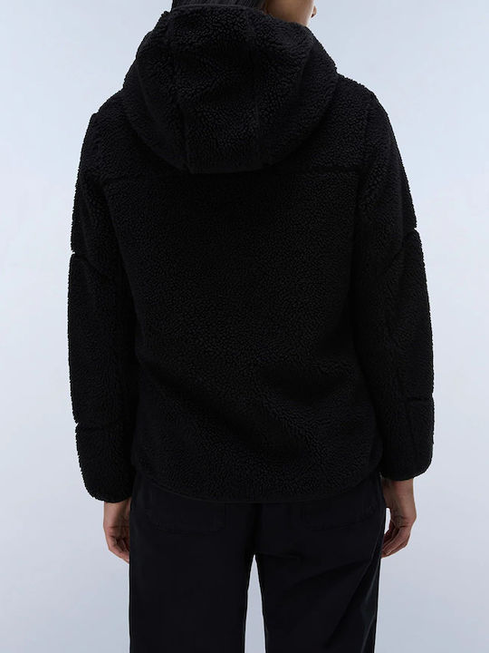 Winter Women's Fleece Long Sleeve Hooded Blouse Black