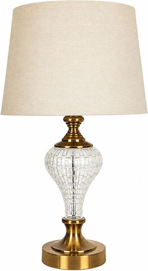 Eurolamp Metal Table Lamp for Socket E27 with Beige Shade and Gold Base