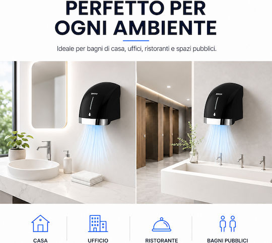 Bakaji Plastic Hand Dryer with Sensor in Black Colour 2kW 02002452