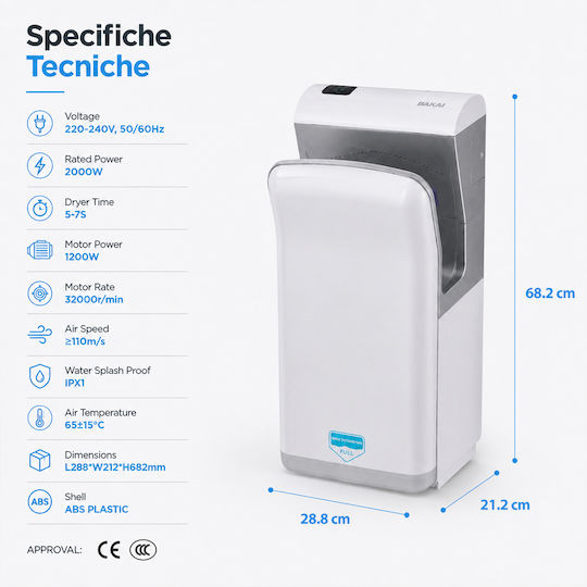 Bakaji Hand Dryer Plastic with Sensor 2kW 02002453
