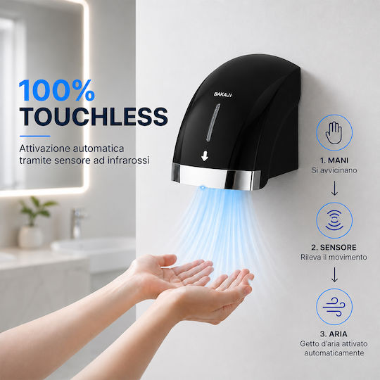 Bakaji Plastic Hand Dryer with Sensor in Black Colour 2kW 02002452