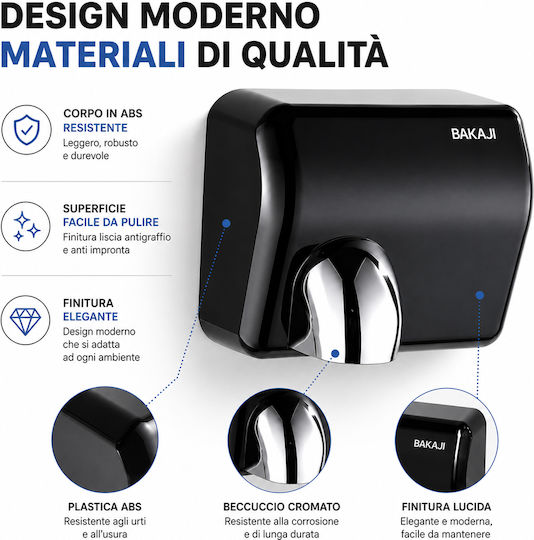 Bakaji Plastic Hand Dryer with Sensor in Black Colour 2.3kW 02002448