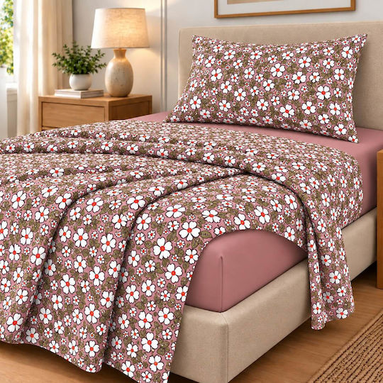 Astron Italy Elisa Single Bed Sheet Set 175x260cm Dusty Pink (3pcs)