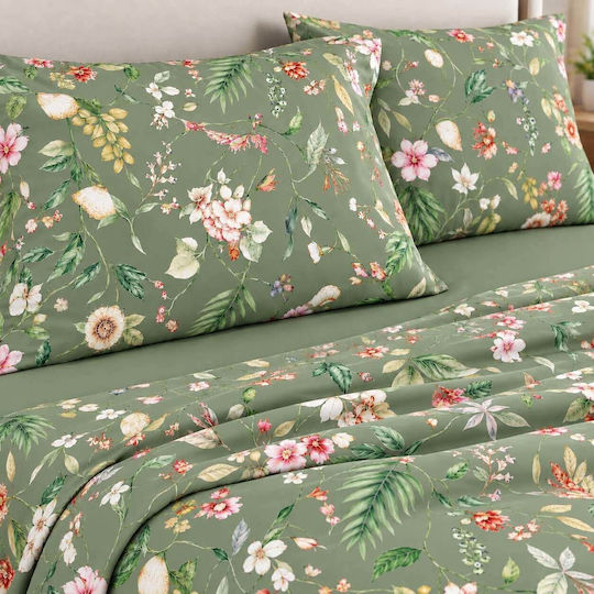 Astron Italy Ortensia Super King Set 4 Pieces 160x200+40cm Fitted Olive Green Astron Italy Ortensia Super King Set 4 Pieces 160x200+40cm Fitted Olive Green