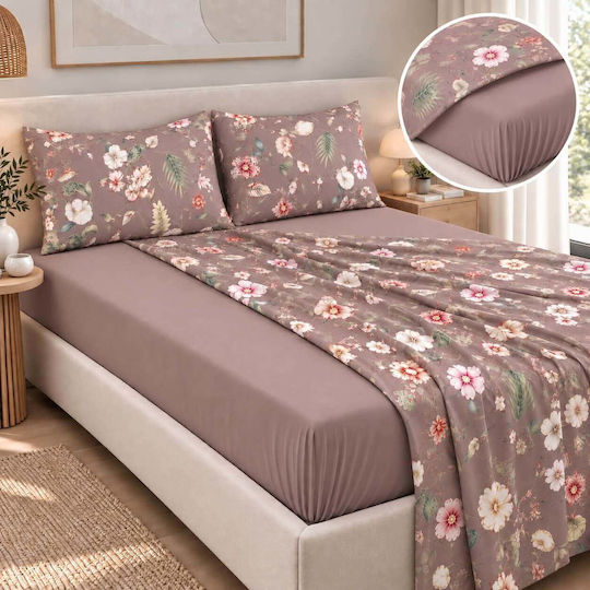 Astron Italy Ortensia Single Bed Sheet Set 175x260cm Dusty Rose (3pcs)