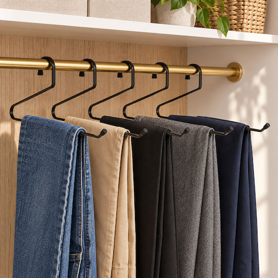 Femmit Set of 5 Metal Trouser Hangers Black 40x17cm Open End Space Saving in the Wardrobe