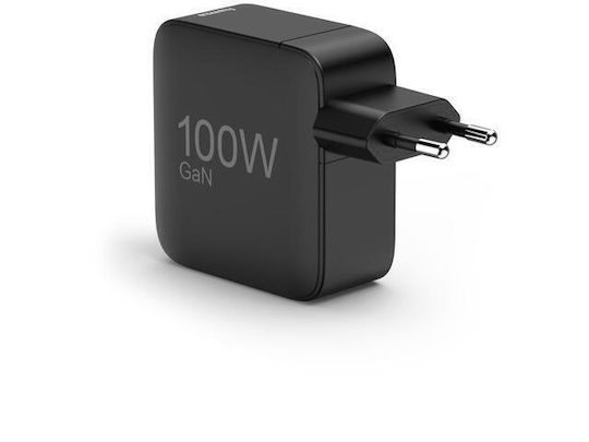 HAMA GaN Charger Without Cable with USB-A Port and 2 USB-C Ports 100W Power Delivery / Quick Charge 3.0 Black