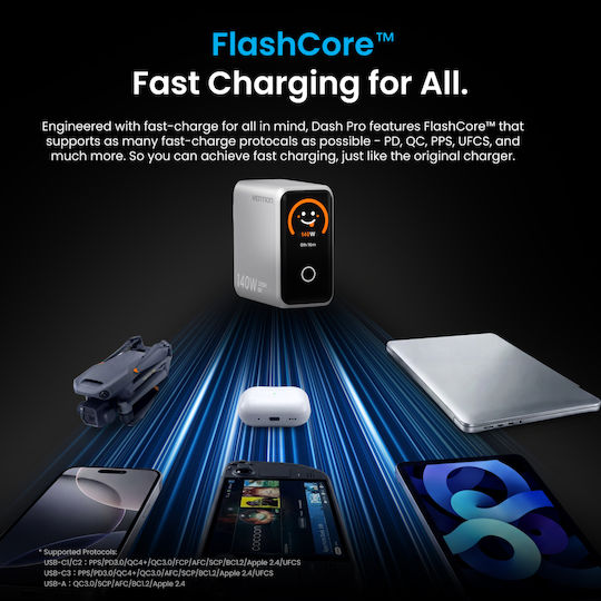 Vention Vention GaN Handyladegerät mit USB-A Ausgangsanschluss und 3 USB-C Ausgangsanschlüsse 140W Stromlieferung Schwarz