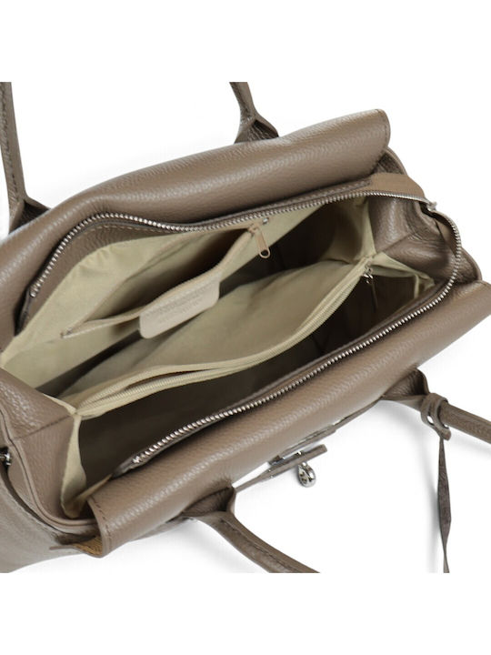 Women's Leather Tote Bag Taupe Scuro