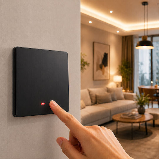 Qoltec Wall-Mounted Single Wi-Fi Wall Switch with Black Frame