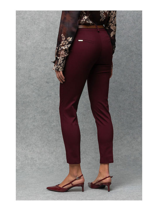 Women's Fabric Trousers Burgundy 27005-4-BURGUNDY
