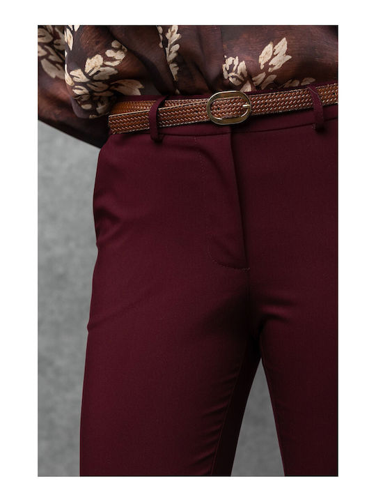 Women's Fabric Trousers Burgundy 27005-4-BURGUNDY